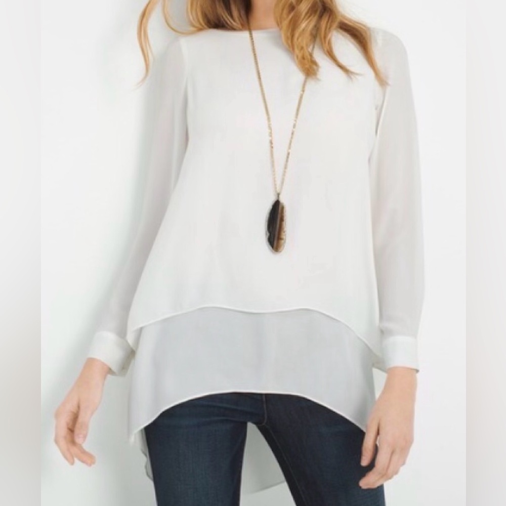 WHBM Flowy Ivory Blouse with Flattering Layers
